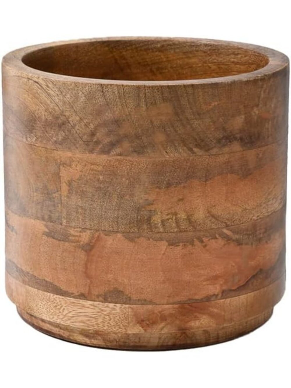 Natural Mango Wood Cachepot for Faux Flowers & Indoor Plants - 6.5" Diameter, 6